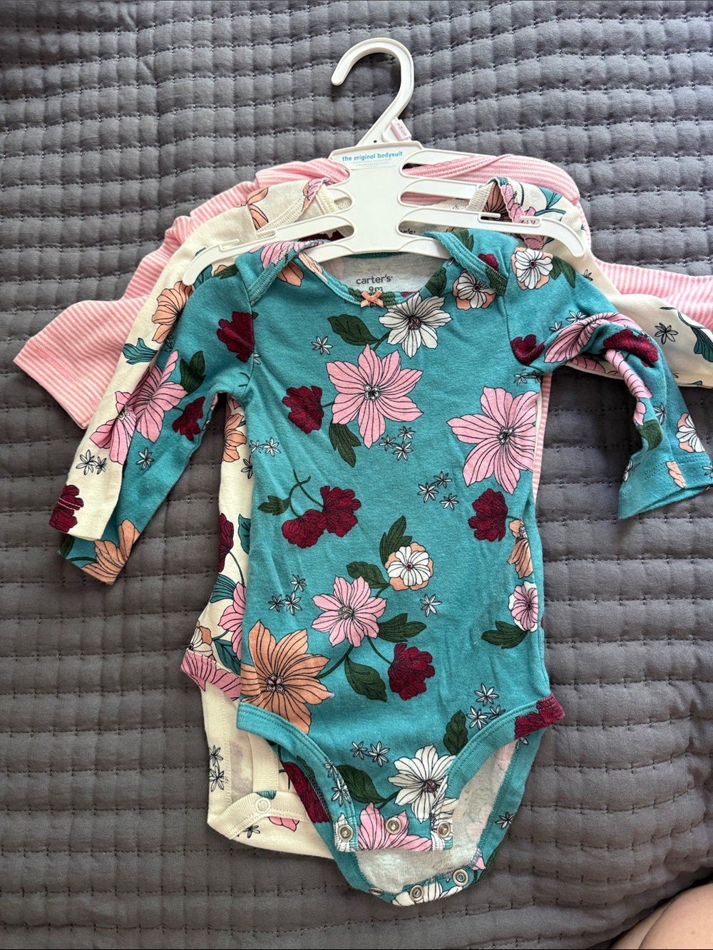 carter's Floral Long-Sleeve One-Piece Bodysuit in Teal